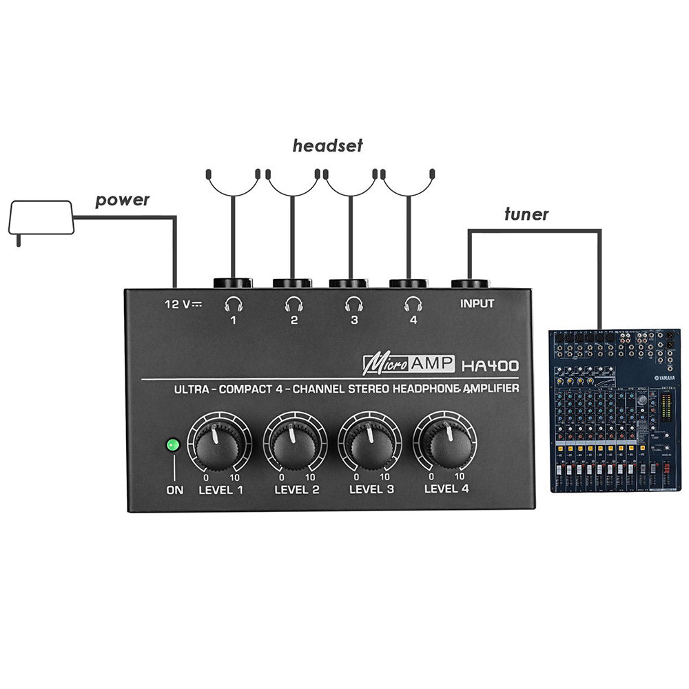 MicroAMP HA400  Φορητός Αναλογικός Ενισχυτής Ακουστικών 4 Καναλιών με Jack 6.3mm - iThinksmart.gr