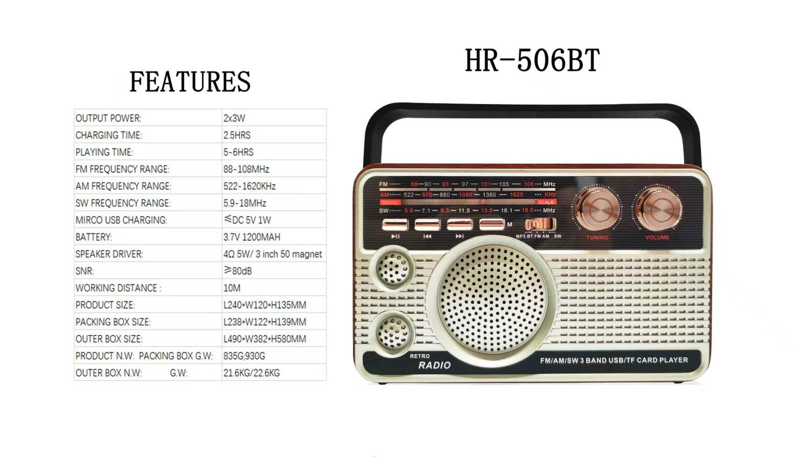 Επαναφορτιζόμενο ραδιόφωνο Retro - MD-506-BT - 865061 - iThinksmart.gr