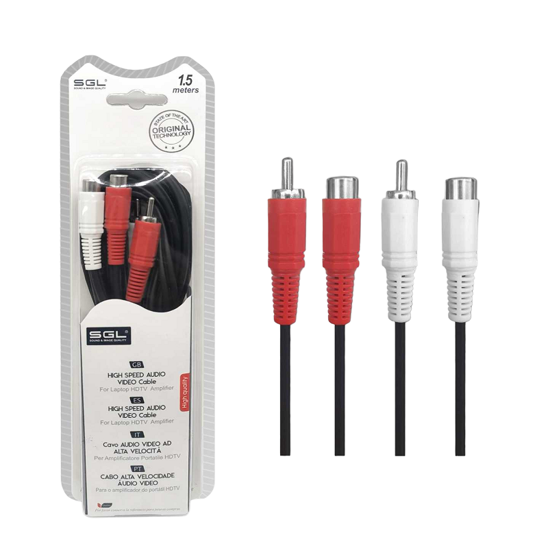 Καλώδιο σήματος RCA - 1546 - 2xRCA m-f/2xRCA m-f - 1.5m - 096223 - iThinksmart.gr